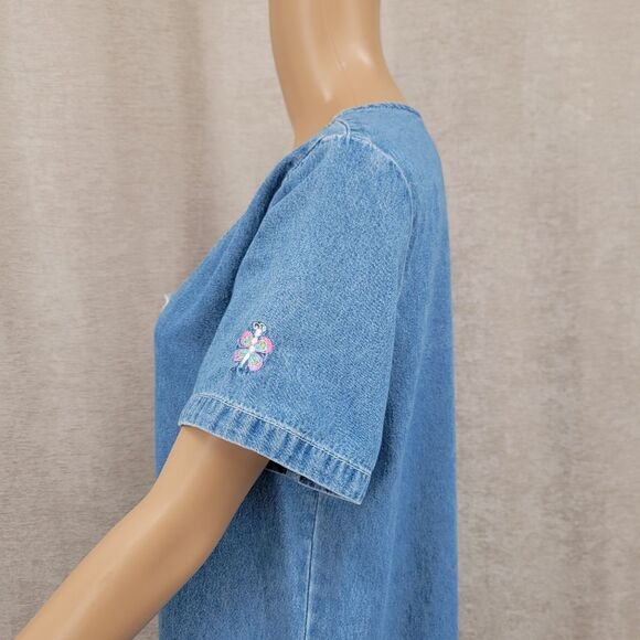 Bleu Bayou Vintage 90s Denim Dress with Daisy Patchwork Embroidery Cottagecore - Picture 7 of 10